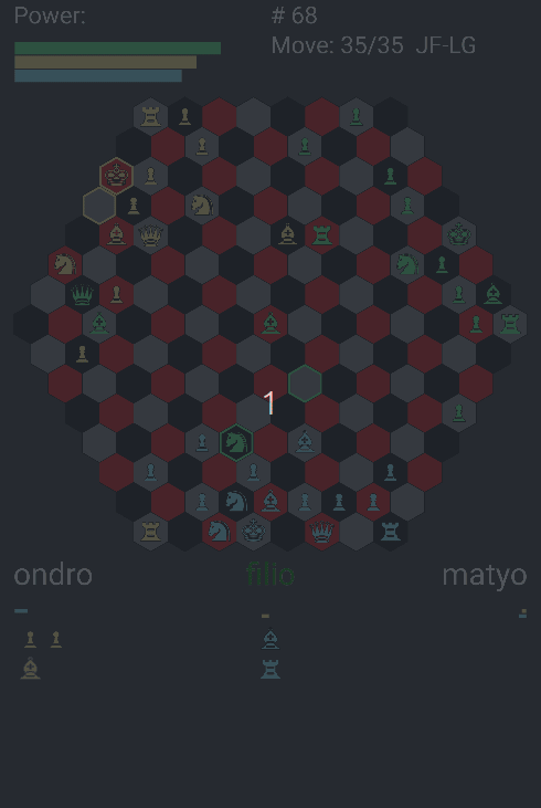 Animated demo of a TriChess game in progress on the hexagonal board